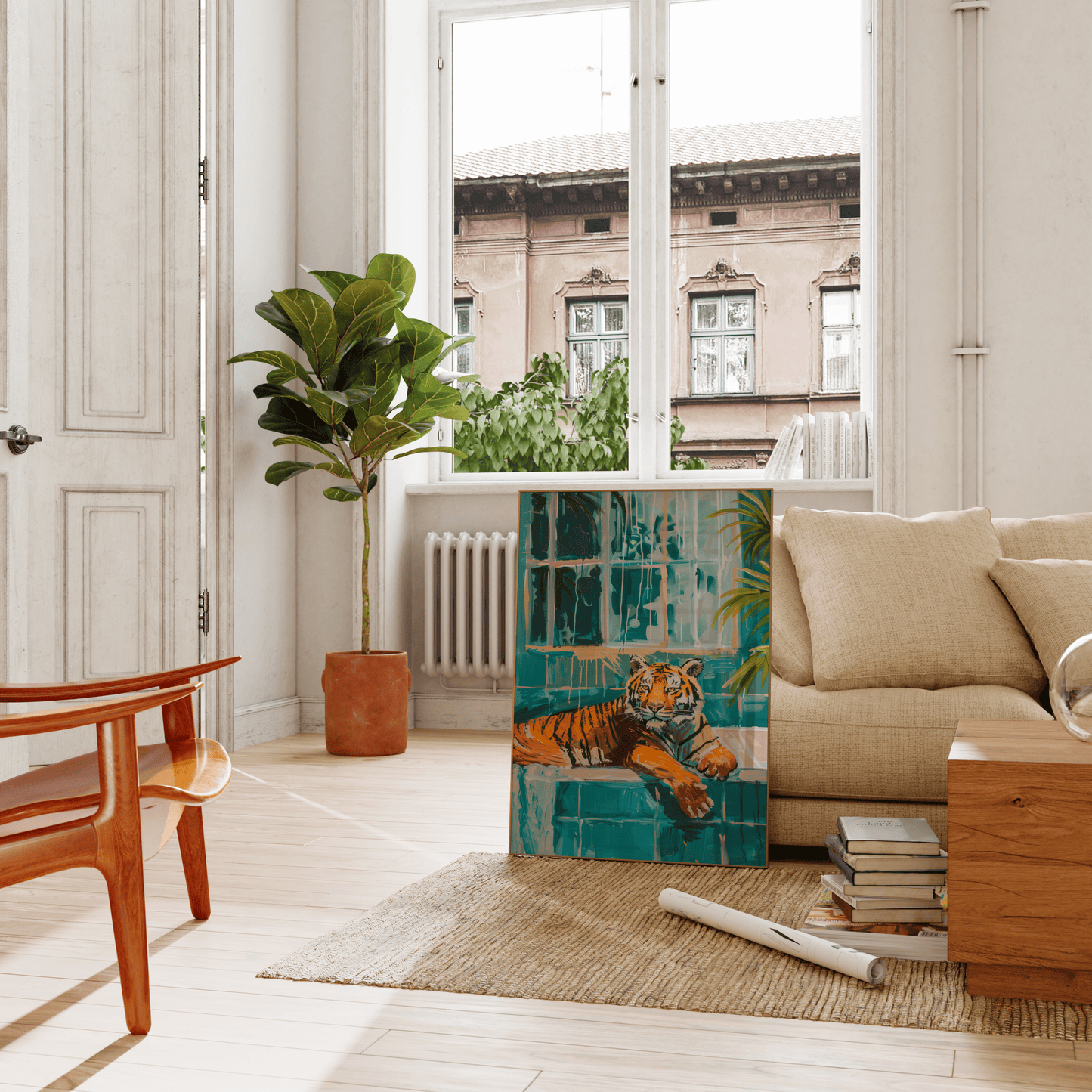 Lounging Kitty Tiger Poster in Living Room