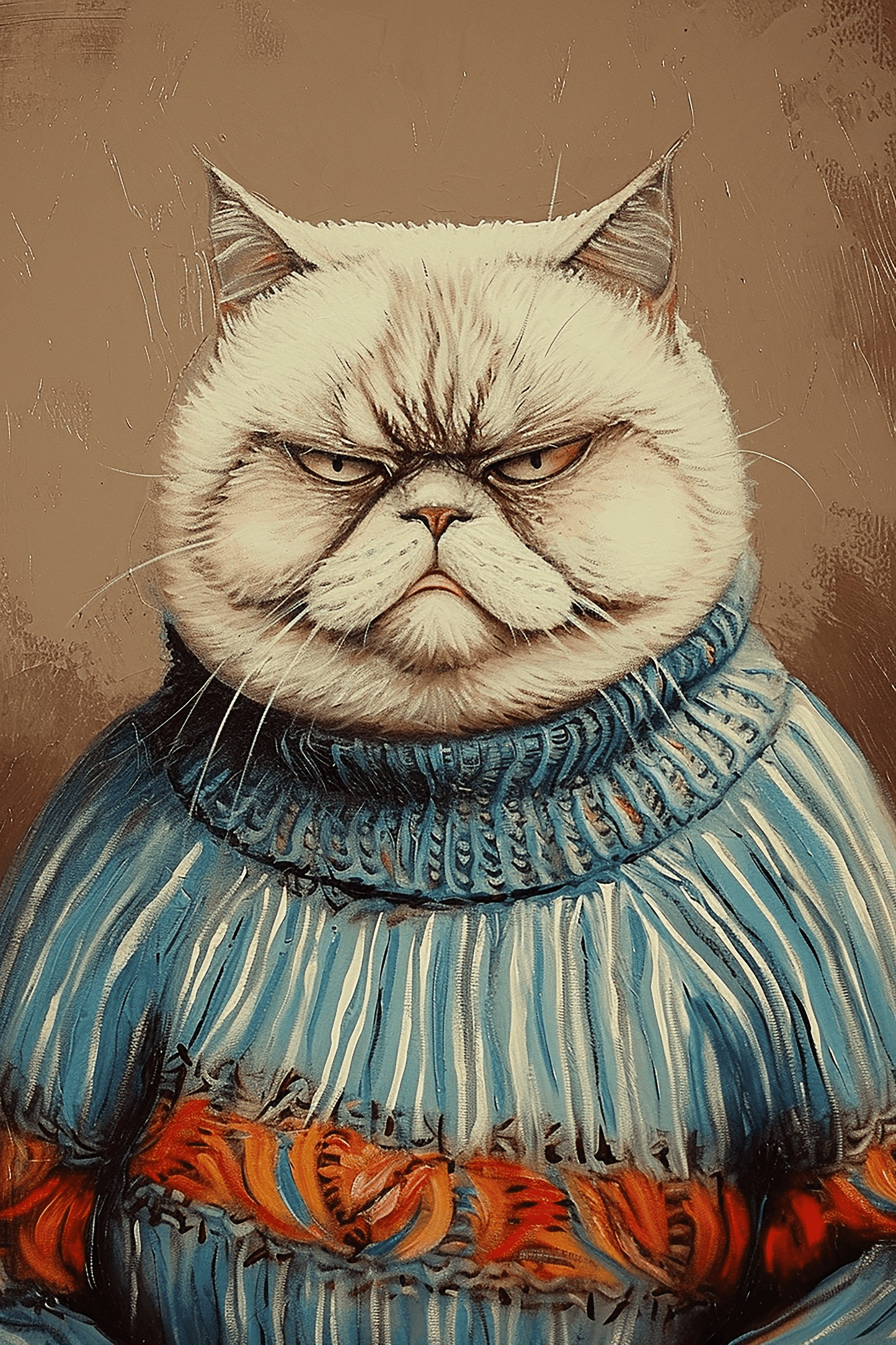 Portrait of a grumpy cat wearing an ugly Christmas sweater poster - Paw Prints