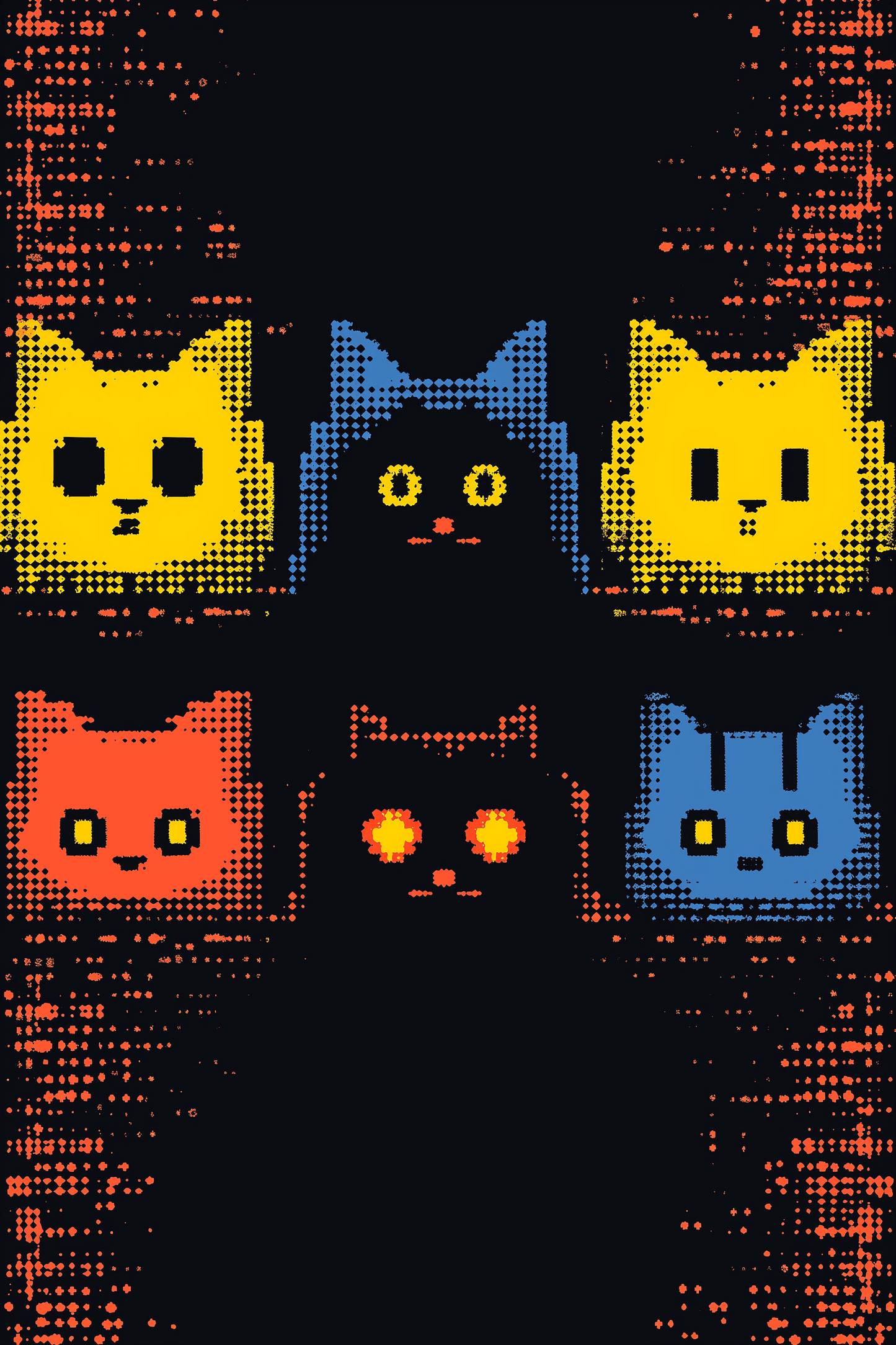 Retro 8-bit pixel art of 6 cats in the style of 1990s video games - Paw Prints